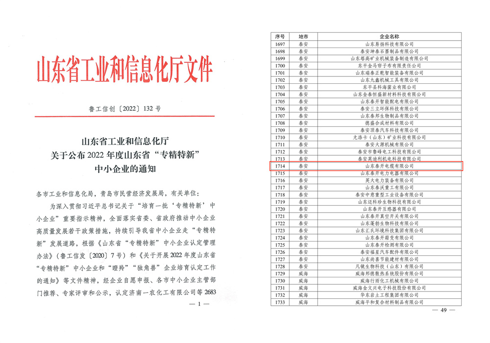 山東省“專精特新”中小企業